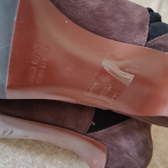 Escada Color Block Black Brown Cream Suede Pointed Toe Ankle Boots - Picture 13 of 14